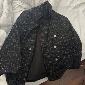 Black Tweed Double-Breasted Women's Jacket